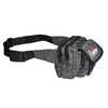 Grey colored, waist bag with external and internal pockets