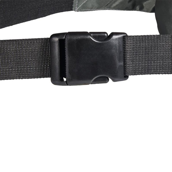 Grey colored, waist bag with external and internal pockets